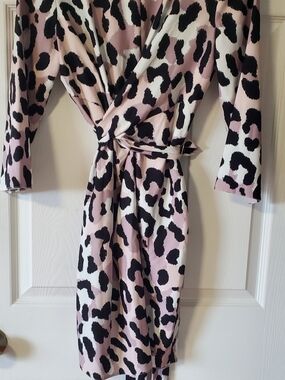 ASOS Pink and Black Leopard Print Long Sleeve Wrap Dress